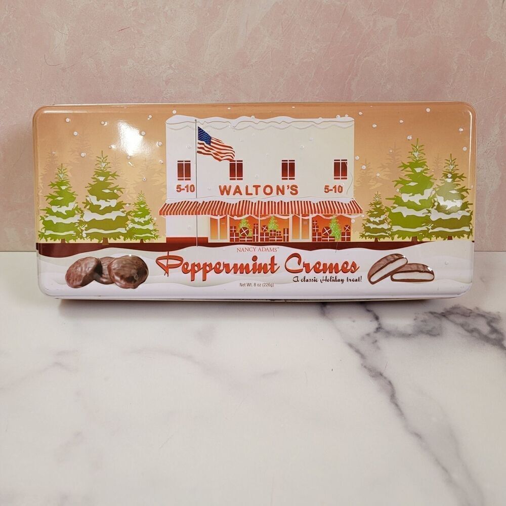 Peppermint cremes metal tin food storage container